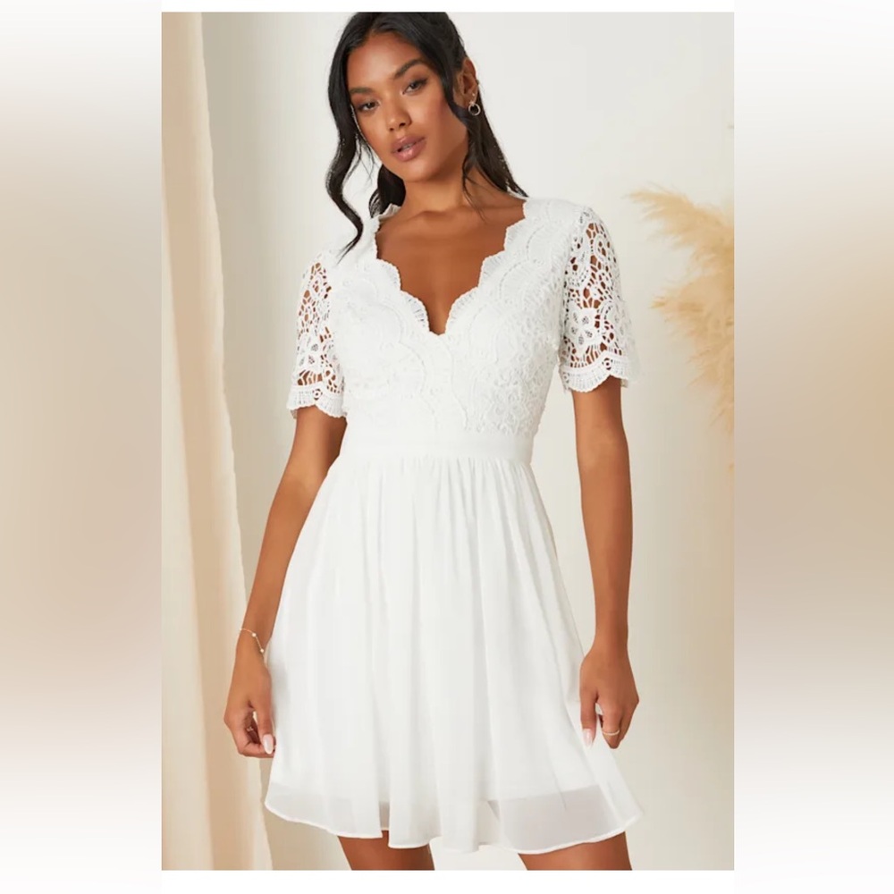 Lulus Angel in Disguise White Lace Skater Dress!
